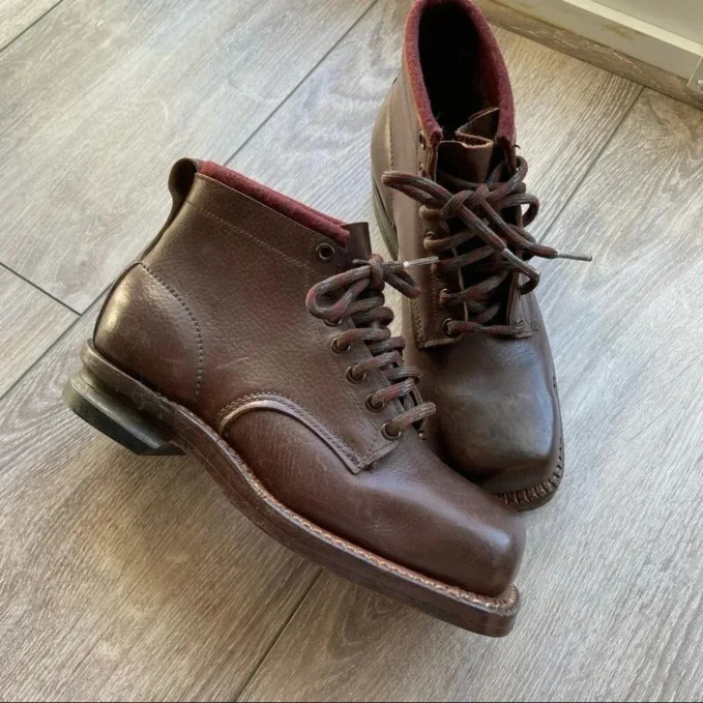 Antique Vintage Square Toe Leather Ski Boots